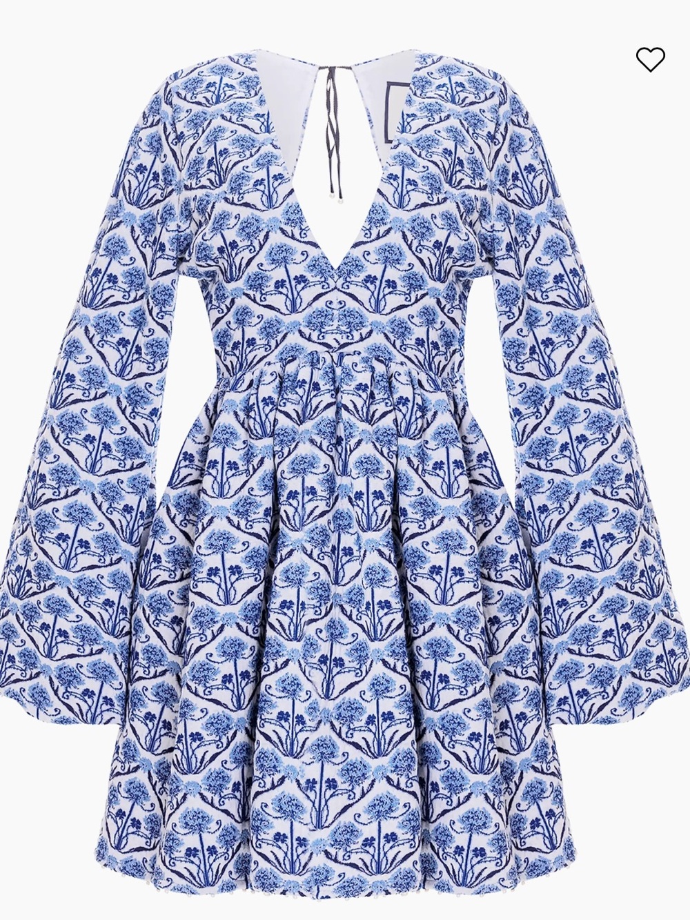 Agua Bendita Blue & White Floral Fit-and-Flare Dress with Pearl Trim